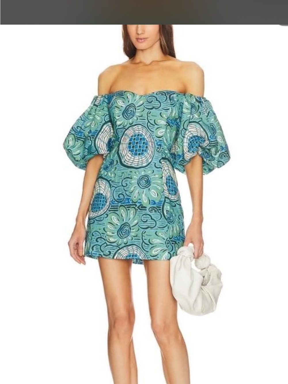 RHODE Teal & Blue Strapless Puff-Sleeve Mini Dress